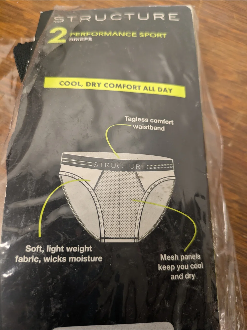 Sm Structure Performance Sport Men's Briefs in Black 2pk Mesh, Wicking, Stretch